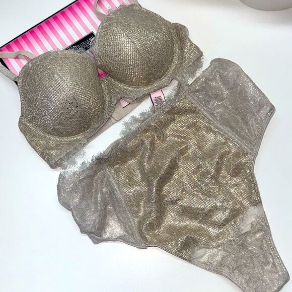 🔥 VICTORIA SECRET set lined Demi  BRA set  SZ 32D // M. New - Picture 1 of 6